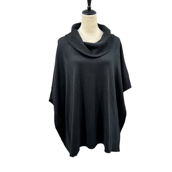 Banana Republic M/L Black Soft Knit Cowl Neck Oversized Relaxed Poncho Sweater - Picture 1 of 9